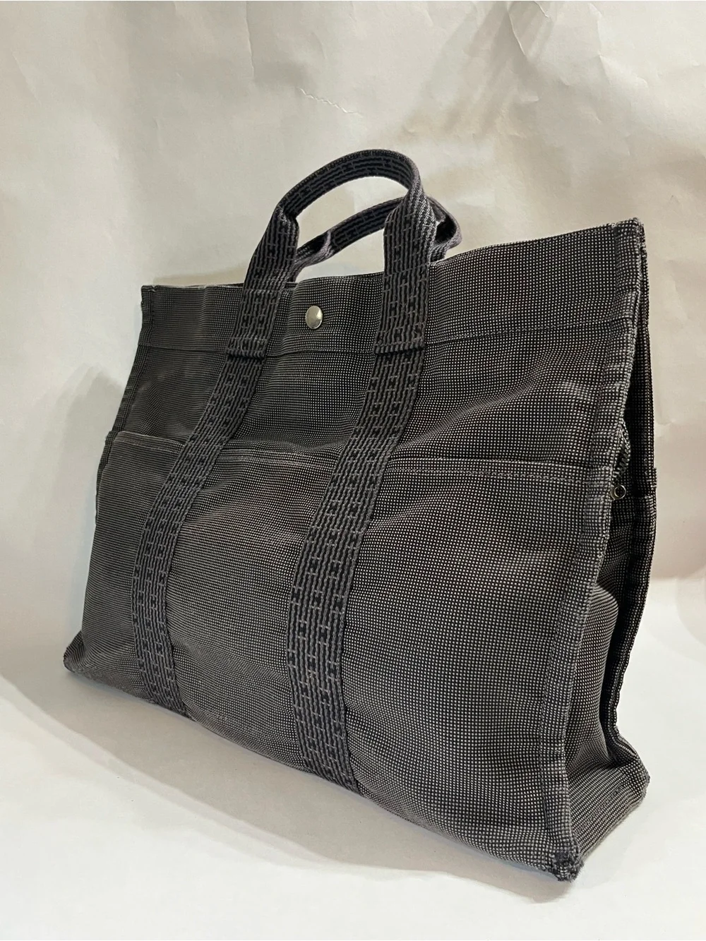 Hermes Fourre Tout MM Gray Black Toile H Canvas Tote Bag France AS-IS 🇫🇷